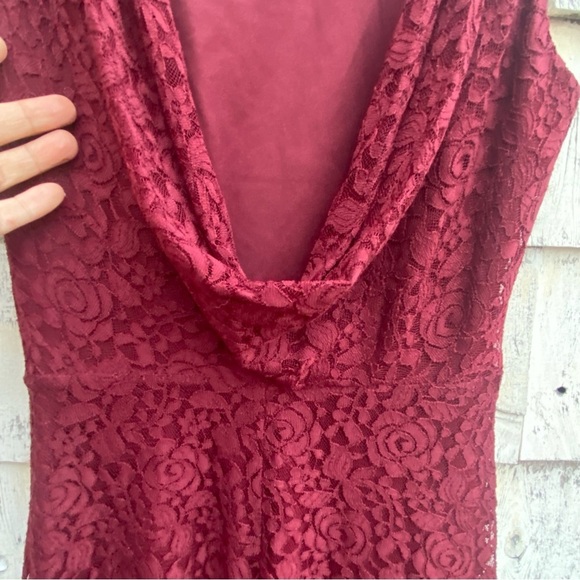 Lulus Cowl Back Lace Burgundy Maxi Gown - Picture 4 of 8